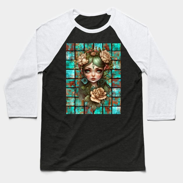 Copper Patina Boho Gothic Girl 10 Baseball T-Shirt by Jay Major Designs